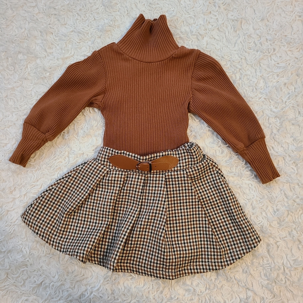 Baby Turtle Neck and Plaid Skirt set